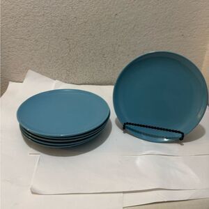 6 Ikea of Sweden 15199 Stoneware Salad Lunch Plate Fargrik 8.25” Turquoise Blue